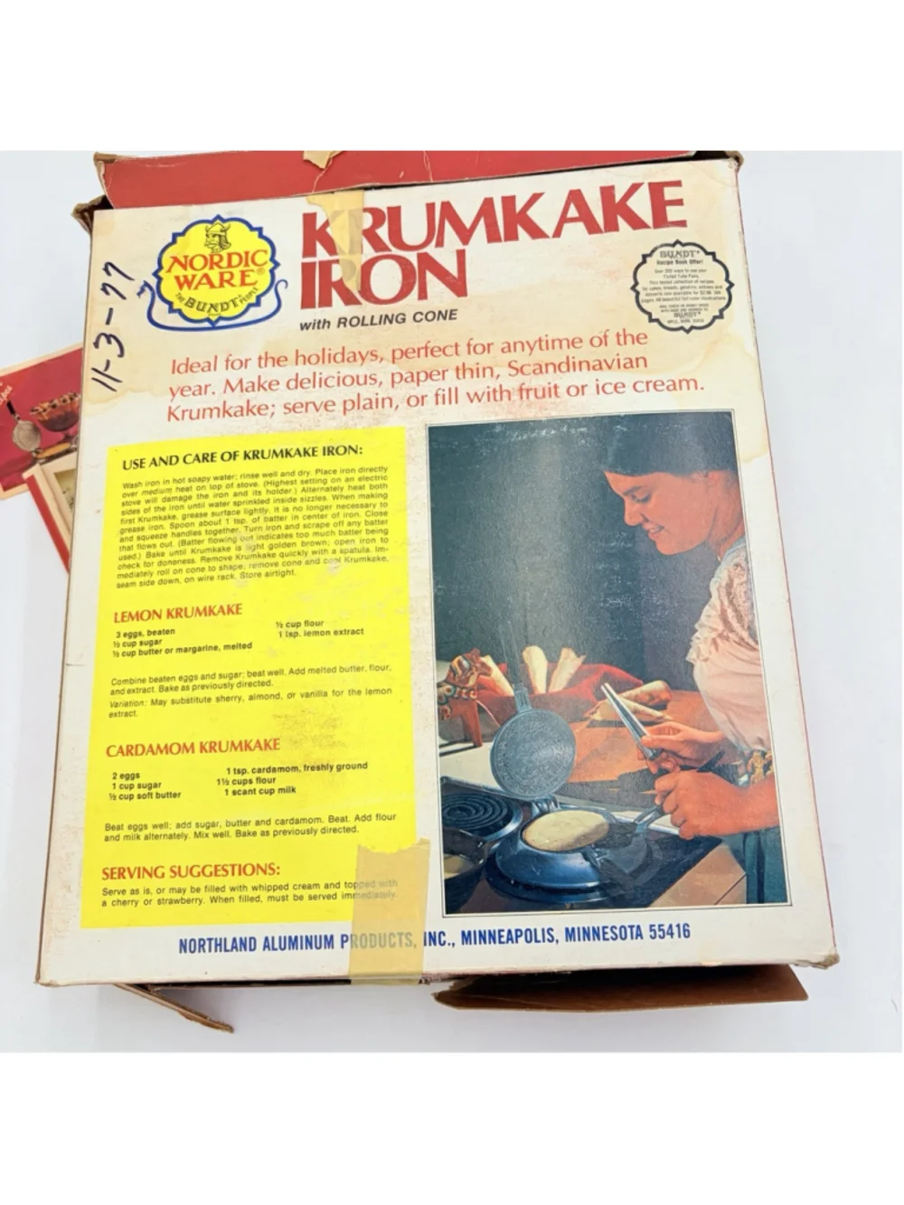 Nordic Ware Krumkake Iron with Rolling Cone Box Recipes Vintage USA